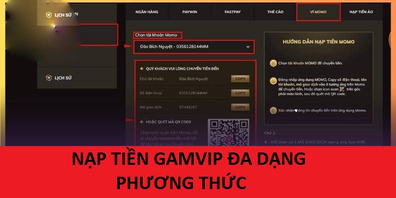 Bước nạp tiền Gam Vip nhanh